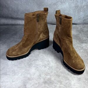 NWOT Paul Green Women Sz UK 5 1/2 = US 8 Brown Suede Leather Ankle Boot Italian